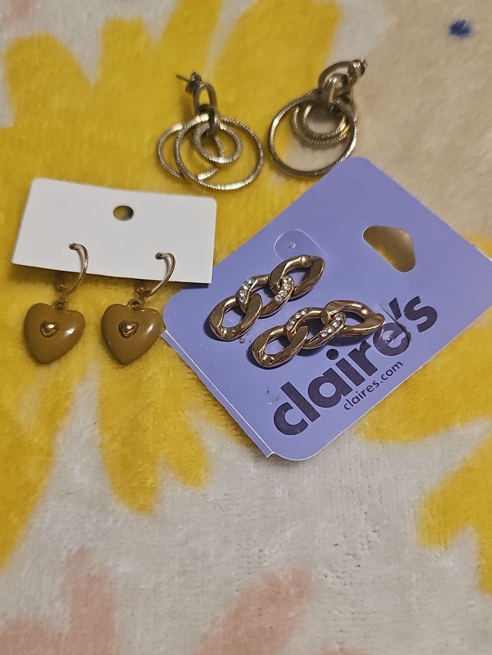 Claire's Gold Heart Dangle & Linked Hoop Earring Set